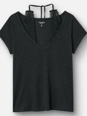 Torrid black top halter lace tee size medium 10